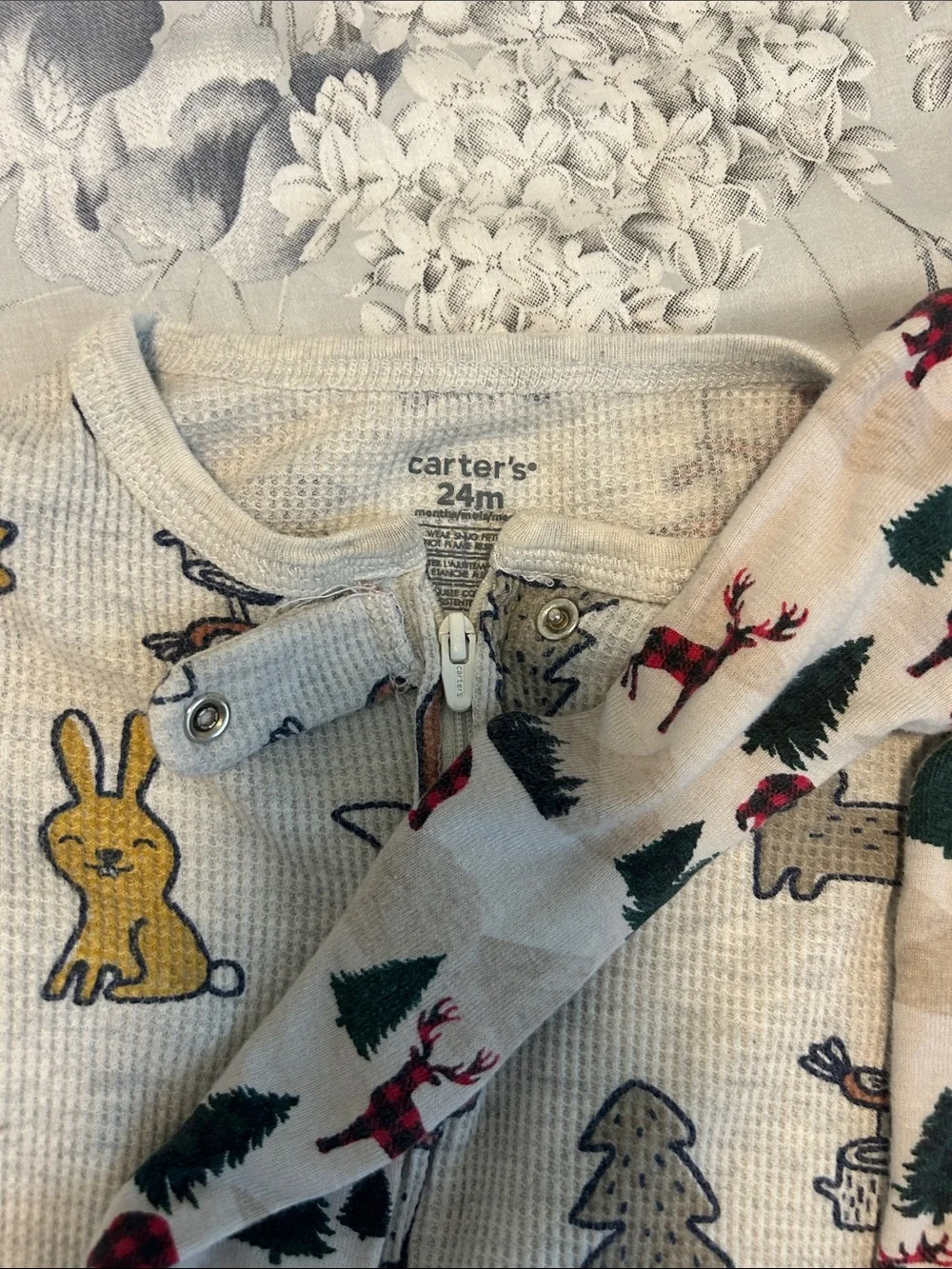 Kids One-Piece Footed Pajamas in Cream and Blue - Cozy Sleepwear- 24 month
